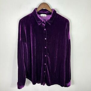 Weekend Susan Betro Velvet Button Down Shirt Womens Plus 2X Purple Whimsigoth